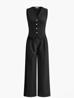 Commense Black Cotton and Linen Vest(L) and Pants(M) - Mismatched Sizes